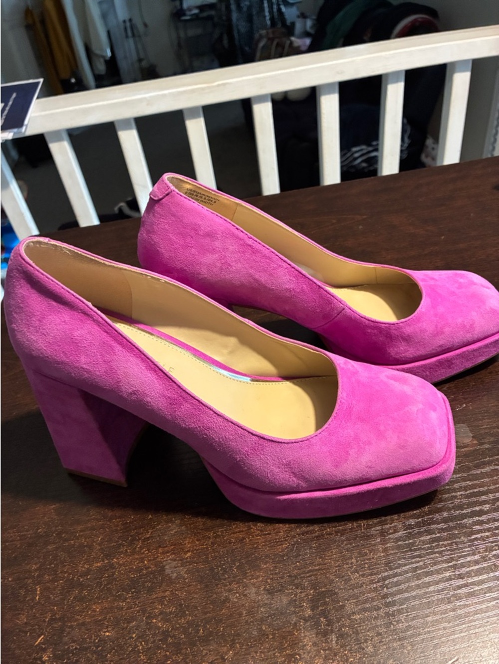 Kenneth Cole Hot Pink Suede Platform Block Heel Pumps